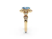 Oval Scalloped Halo Engagement Ring Setting for a Fancy Blue Lab-Grown Diamond | Heart Pavé Band | Yellow Gold