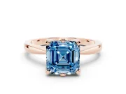 Fancy Blue Asscher Cut Diamond Solitaire Engagement Ring Set in Rose gold with Slim Tapered Solitaire Band