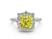 Cushion Cut Scalloped Halo Engagement Ring Setting for a Fancy Yellow Lab-Grown Diamond | Single Row Pave | White Gold