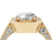 Round Vintage Milgrain Halo Engagement Ring Setting | Side Stones and Pave | Yellow Gold