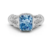 Fancy Blue Radiant Cut Diamond Vintage-Inspired Milgrain Ring Set in Silver with Accent Split Shank