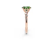 Fancy Green Oval Cut Diamond Solitaire Vine Band Ring Set in Rose gold with Round Accents and Prong Setting