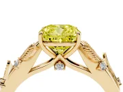 Cushion Cut Leaf Engagement Ring Setting for a Fancy Yellow Lab-Grown Diamond | Yellow Gold