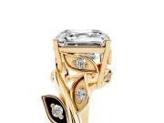 Asscher Cut Twisted Bypass Engagement Ring Setting | Accented Leaves | Yellow Gold