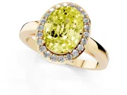 Fancy Yellow Oval Cut Diamond Halo Ring Set in Yellow gold with Solitaire Band and Prong Setting