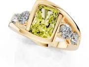 Fancy Yellow Radiant Cut Diamond Bezel Bypass Ring Set in Yellow gold with Round Accents
