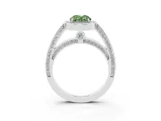 Fancy Green Oval Cut Diamond Halo Pavé Split Shank Ring Set in Platinum with Prong Setting