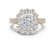 Radiant Cut Vintage Halo Engagement Ring Setting | Milgrain Channel Band | Rose Gold