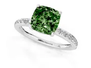 Fancy Green Cushion Cut Diamond Pavé Band Ring Set in Platinum with Prong-Set Center Stone