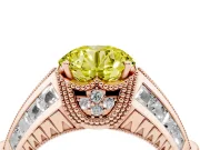 Fancy Yellow Round Cut Diamond Vintage-Inspired Milgrain Ring Set in Rose gold with Accent Split Shank