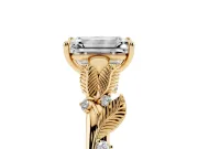 Emerald Cut Leaf Motif Solitaire Engagement Ring Setting | Accented Leaves | Yellow Gold