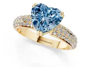 Heart-Shaped Three Row Pave Engagement Ring Setting for a Fancy Blue Lab-Grown Diamond | Yellow Gold