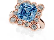 Asscher Cut Milgrain Cluster Halo Engagement Ring Setting for a Fancy Blue Lab-Grown Diamond | Plain Band | Rose Gold
