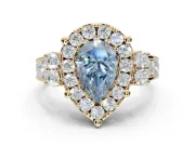 Pear-Shaped Halo Engagement Ring Setting for a Fancy Blue Lab-Grown Diamond | Graduated Channel Band | Yellow Gold