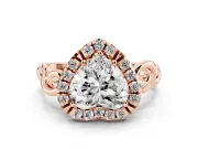 Heart-Shaped Vintage Filigree Halo Engagement Ring Setting | Scroll Shoulders | Rose Gold