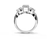 Emerald Cut Three Stone Engagement Ring Setting | Tapered Pave Band | Sterling Silver