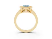 Fancy Blue Heart Cut Diamond Round Halo Ring Set in Yellow gold with Pavé Band