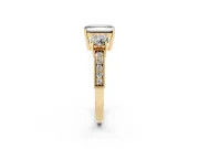 Emerald Cut Vintage Three Stone Engagement Ring Setting for a Black Center | Graduated Milgrain Pavé | Yellow Gold
