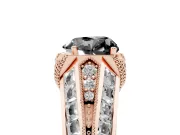 Fancy Black Heart Cut Diamond Vintage-Inspired Milgrain Ring Set in Rose gold with Accent Split Shank