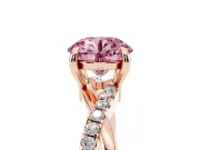 Fancy Pink Round Cut Diamond Twist Band Solitaire Set in Rose gold with Pavé Accents and Prong Setting