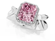 Radiant Cut Floral Halo Engagement Ring Setting for a Fancy Pink Lab-Grown Diamond | Sterling Silver
