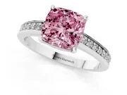 Cushion Cut Pave Solitaire Engagement Ring Setting for a Fancy Pink Lab-Grown Diamond | Accented Basket | White Gold