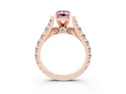 Fancy Pink Emerald Cut Diamond Classic Solitaire Ring Set in Rose gold with Pavé Band and Prong Setting