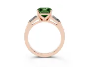 Fancy Green Asscher Cut Diamond Solitaire Ring Set in Rose gold with Tapered Baguette Side Stones and Prong Setting