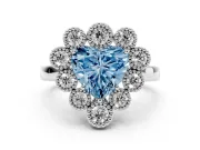 Heart-Shaped Milgrain Cluster Halo Engagement Ring Setting for a Fancy Blue Lab-Grown Diamond | Plain Band | White Gold