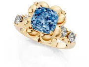 Cushion Cut Floral Engagement Ring Setting for a Fancy Blue Lab-Grown Diamond | Petal Frame | Yellow Gold