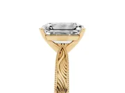 Emerald Cut Diamond Solitaire Milgrain Engraved Band Set in Yellow gold with Prong Setting