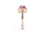 Fancy Pink Princess Cut Diamond Pavé Band Halo Engagement Ring Set in Rose gold with Prong Setting