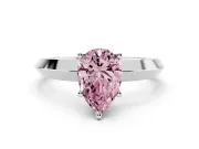 Fancy Pink Pear Cut Diamond Solitaire Engagement Ring Set in Platinum with Flat Band and Prong Setting