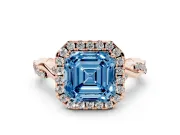 Asscher Cut Twist Halo Engagement Ring Setting for a Fancy Blue Lab-Grown Diamond | Rose Gold