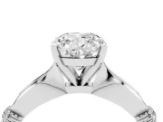 Cushion Cut Diamond Solitaire Twisted Band Ring Set in Silver with Accent Stones and Prong Setting