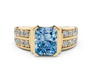 Radiant Cut Half Bezel Engagement Ring Setting for a Fancy Blue Lab-Grown Diamond | Channel Band | Yellow Gold
