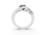 Fancy Black Princess Cut Diamond Bezel Bypass Ring Set in White gold with Round Accents