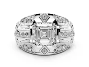 Asscher Cut Art Deco Graduated Pave Engagement Ring Setting | Split Shank | Platinum