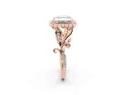 Asscher Cut Vintage Leaf Halo Engagement Ring Setting | Graduated Vine Shank | Rose Gold