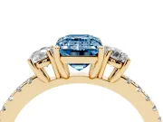 Emerald Cut Three Stone Engagement Ring Setting for a Fancy Blue Lab-Grown Diamond | Pave Shoulders | Yellow Gold