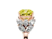 Fancy Yellow Cushion Cut Diamond Cluster Leaf Design Ring Set in Rose gold with Prong Setting