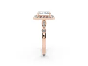 Radiant Cut Vintage Halo Engagement Ring Setting | Bezel Station Shoulders | Rose Gold