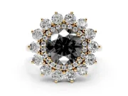 Round Floral Double Halo Engagement Ring Setting for a Black Center | Plain Band | Yellow Gold