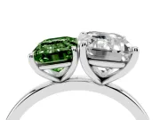 Fancy Green Emerald Cut and Emerald Cut Toi Moi Ring Set in Platinum with Prong Setting