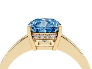 Cushion Cut Pave Solitaire Engagement Ring Setting for a Fancy Blue Lab-Grown Diamond | Accented Basket | Yellow Gold