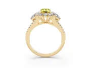 Emerald Cut Scalloped Halo Engagement Ring Setting for a Fancy Yellow Lab-Grown Diamond | Pear Side Stones | Yellow Gold