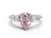 Pear-Shaped 3-Stone Engagement Ring Setting for a Fancy Pink Lab-Grown Diamond | Yellow Gold