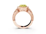 Fancy Yellow Heart Cut Diamond Halo Ring Set in Rose gold with Round Accent Halo, Pavé Band and Prong Setting