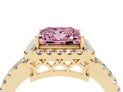 Fancy Pink Princess Cut Diamond Pavé Band Halo Engagement Ring Set in Yellow gold with Prong Setting