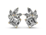 Asscher and Marquise Lab-Grown Diamond Cluster Stud Earrings | Marquise Leaf Spray | Yellow Gold